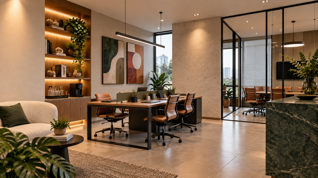 Interior minimalista com madeira, textura e elementos afetivos